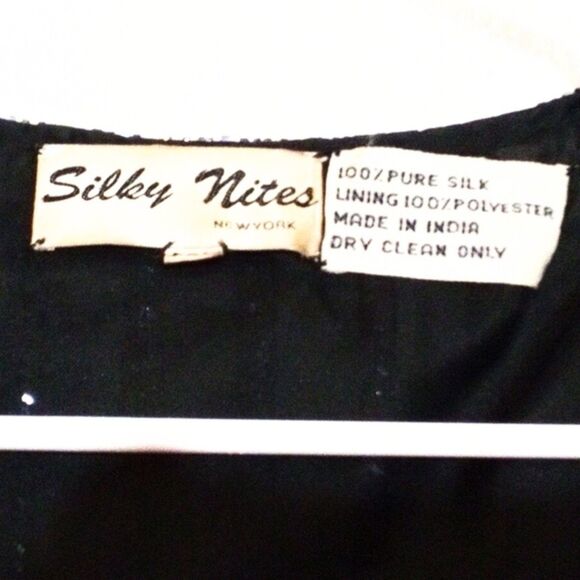 Vintage Silky Nites Black Silk Silver Sequined Evening Jacket Size PXL - Picture 4 of 5